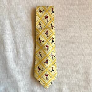 Talbots Kids Yellow Plaid Sports Figures Hand Made Silk Tie Very Nice‎